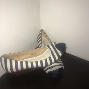 Striped slippers with short red heel